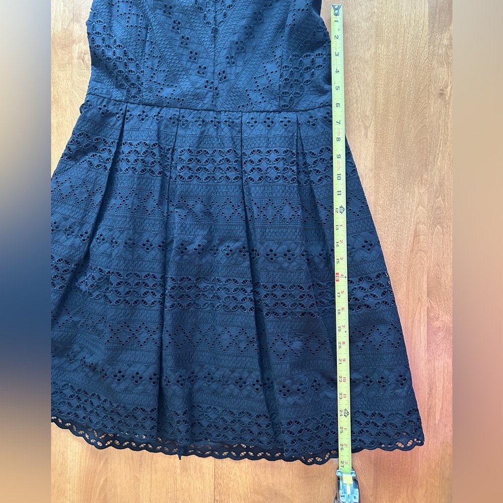 Black Eyelet V-Neck Dress. Fully Lined, Size 8. LOFT - Picture 10 of 11